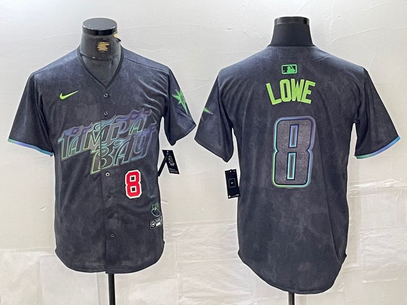 Men Tampa Bay Rays #8 Lowe Nike MLB Limited City Connect Black 2024 Jersey style 3